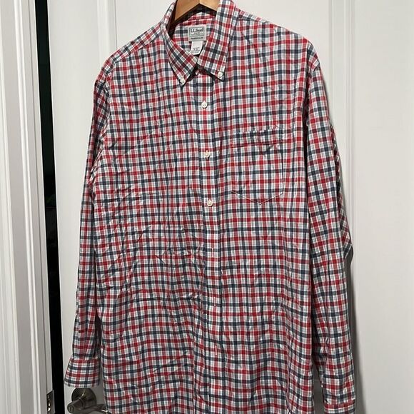 L.LBean Plaid Red Blue Traditional Fit Cotton Button Down Shirt NWOT - Picture 4 of 7